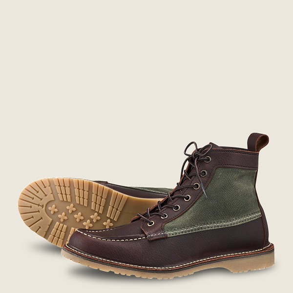 Red Wing Mens Weekender Canvas Moc - 6-inch Oil-slick Leather - Heritage Boots Dark Brown - 0739TMOB